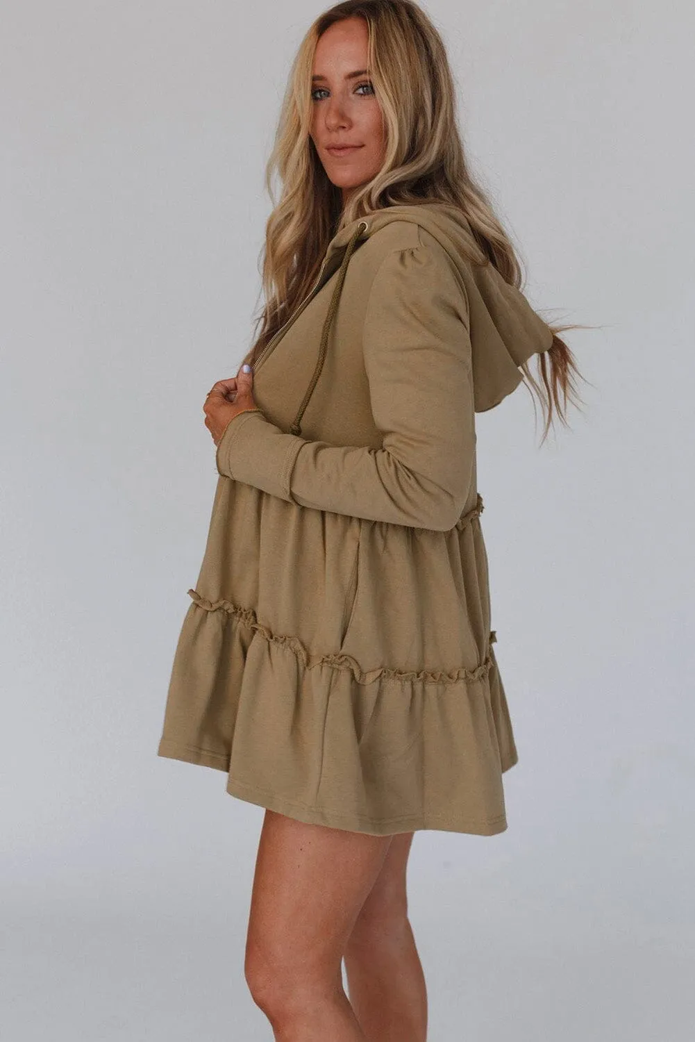 KaleaBoutique Tiered Ruffled Zip-Up Drawstring Hooded Jacket