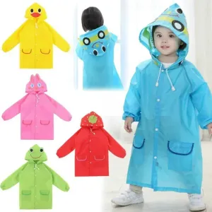 Kids Cartoon Animal Waterproof Foldable Raincoat - Portable Rain Poncho for Hiking