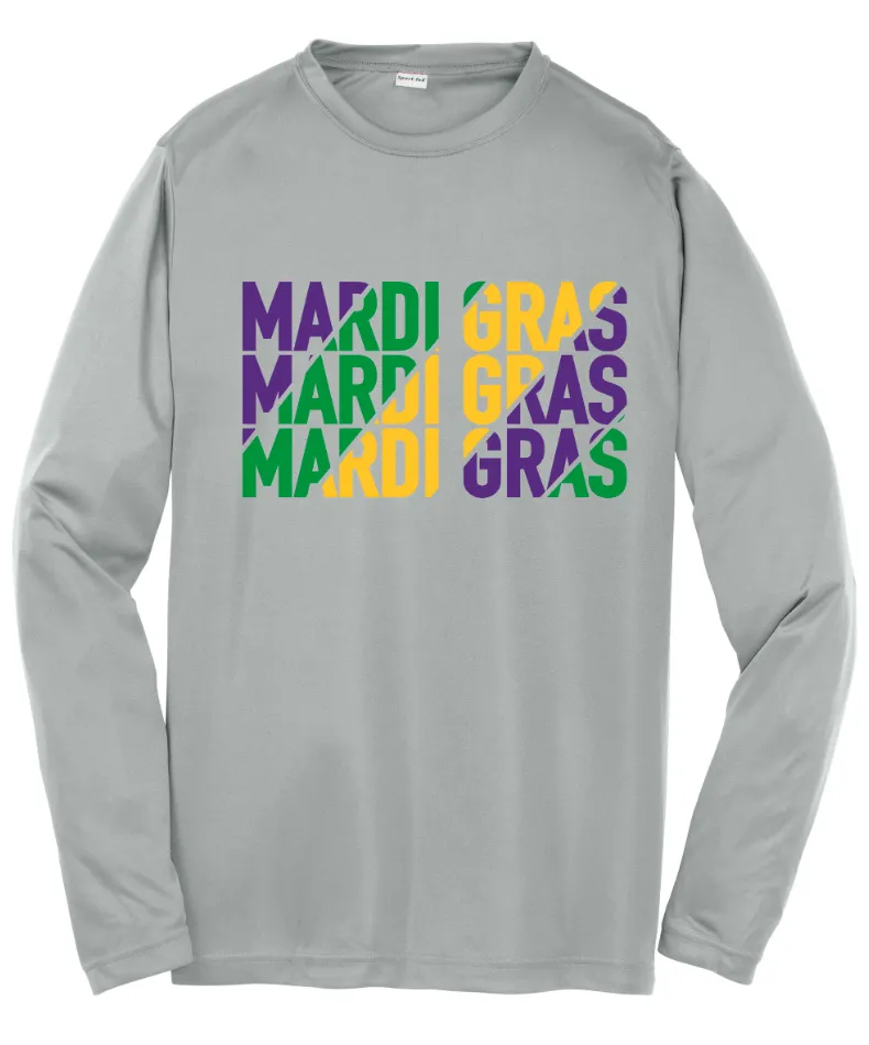 Kids Mardi Gras Repeating with Diagonal Colors L/S - Gray