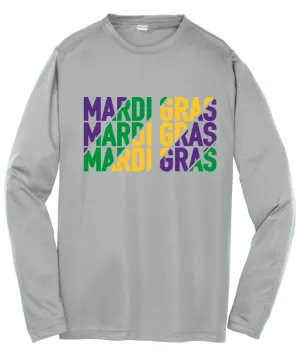 Kids Mardi Gras Repeating with Diagonal Colors L/S - Gray