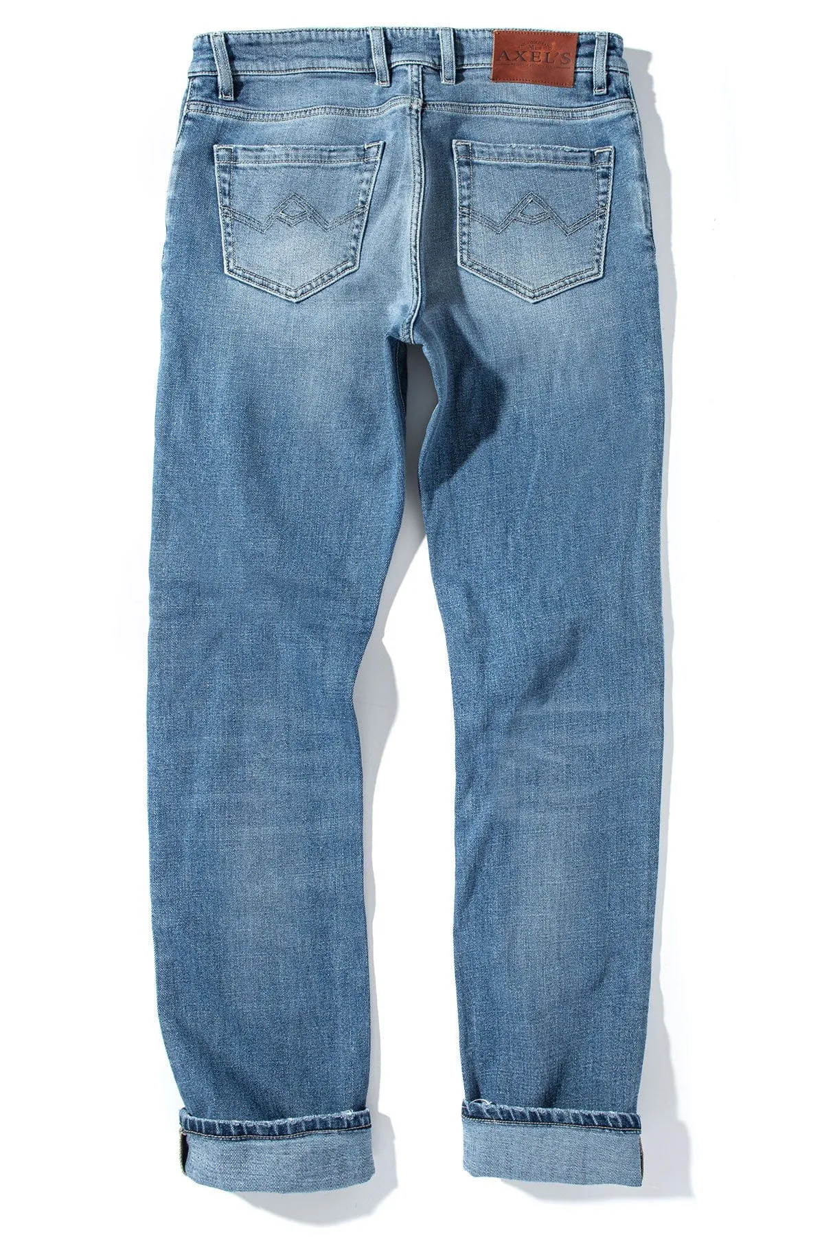 Kingman Denim In Light Wash Beige Stitch