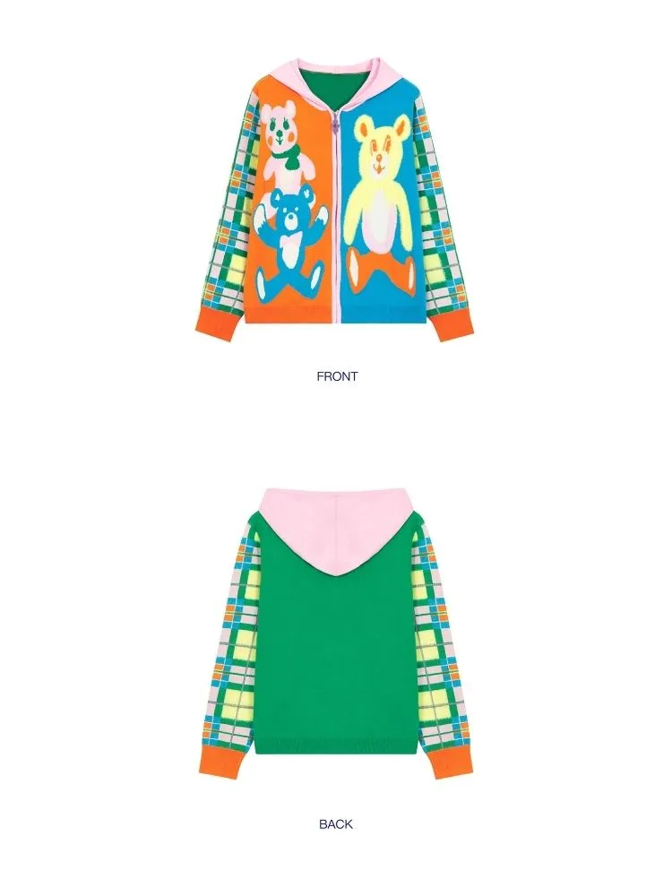 Knit Thin Cartoon Bear Plaid Sweater 【s0000006202】