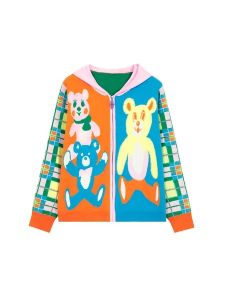 Knit Thin Cartoon Bear Plaid Sweater 【s0000006202】