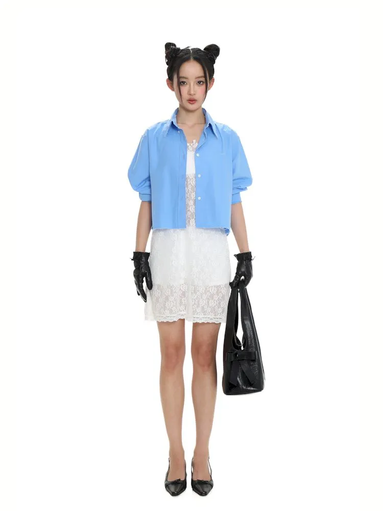 Lace bow thin white neck halter dress【s0000008692】