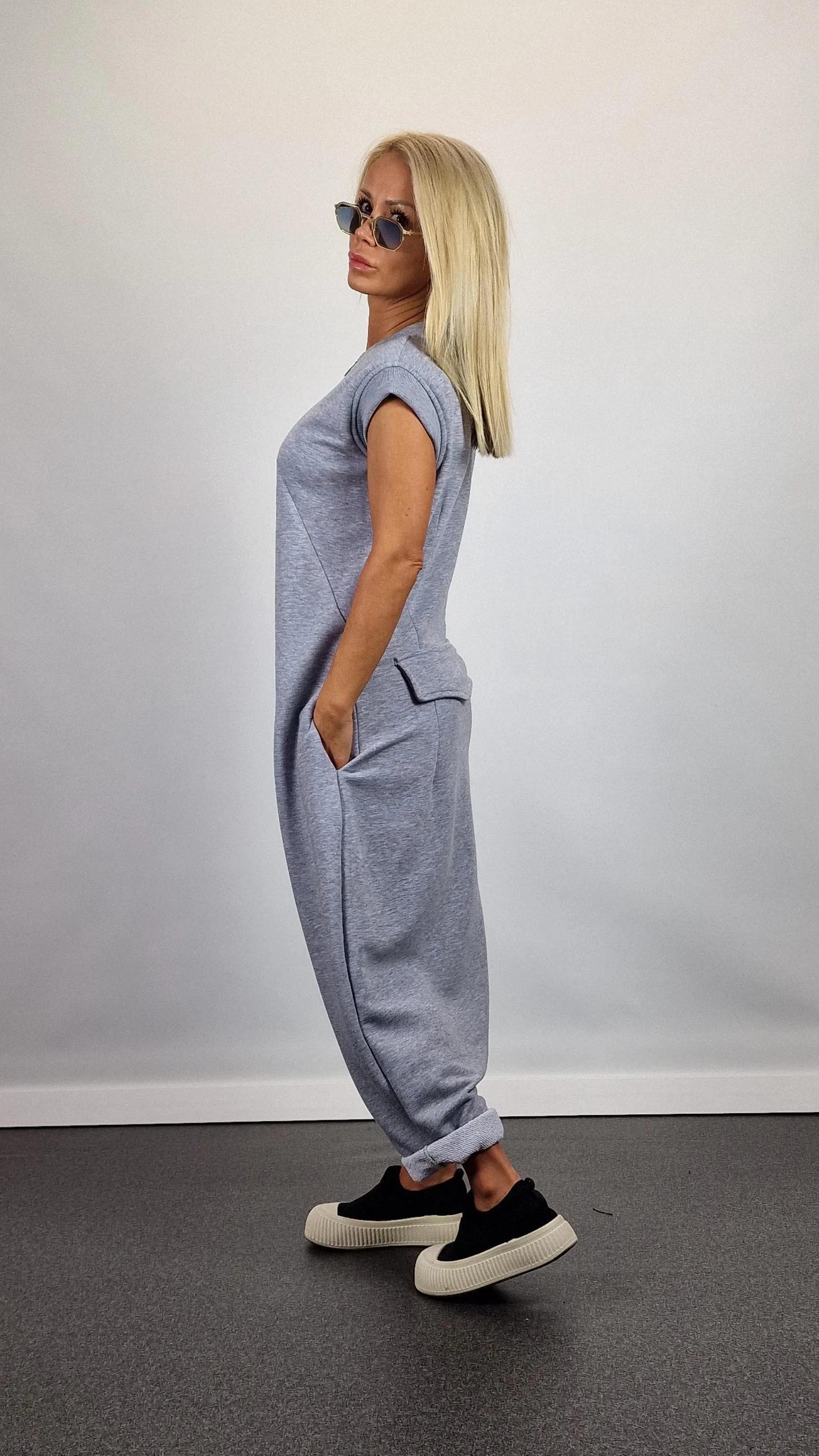Lady casual jumpsuit/ Cotton Jumpsuit /Loose harem trousers jumpsuit/ Extravagant jumpsuit/Gothic jumpsuit