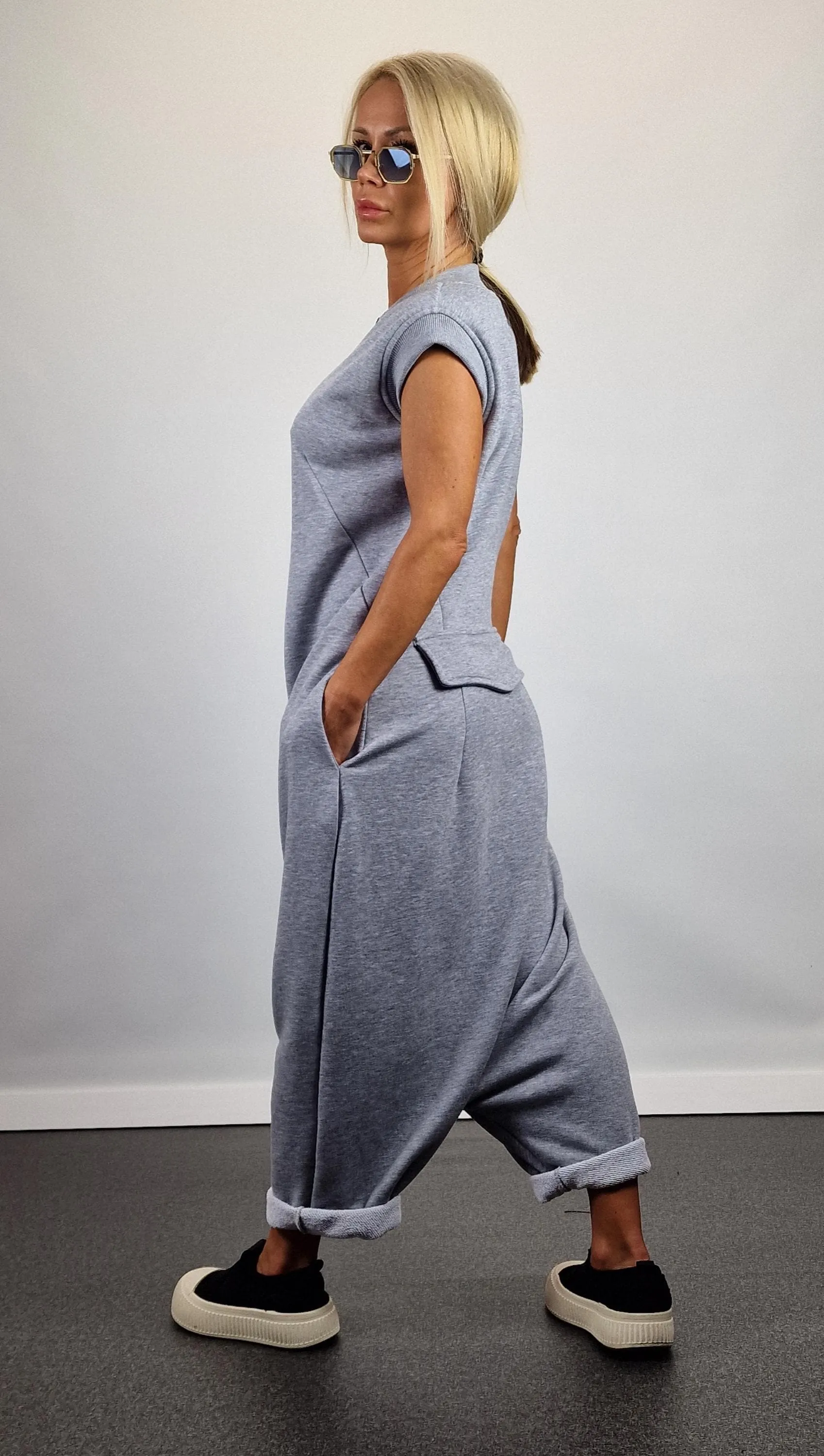 Lady casual jumpsuit/ Cotton Jumpsuit /Loose harem trousers jumpsuit/ Extravagant jumpsuit/Gothic jumpsuit