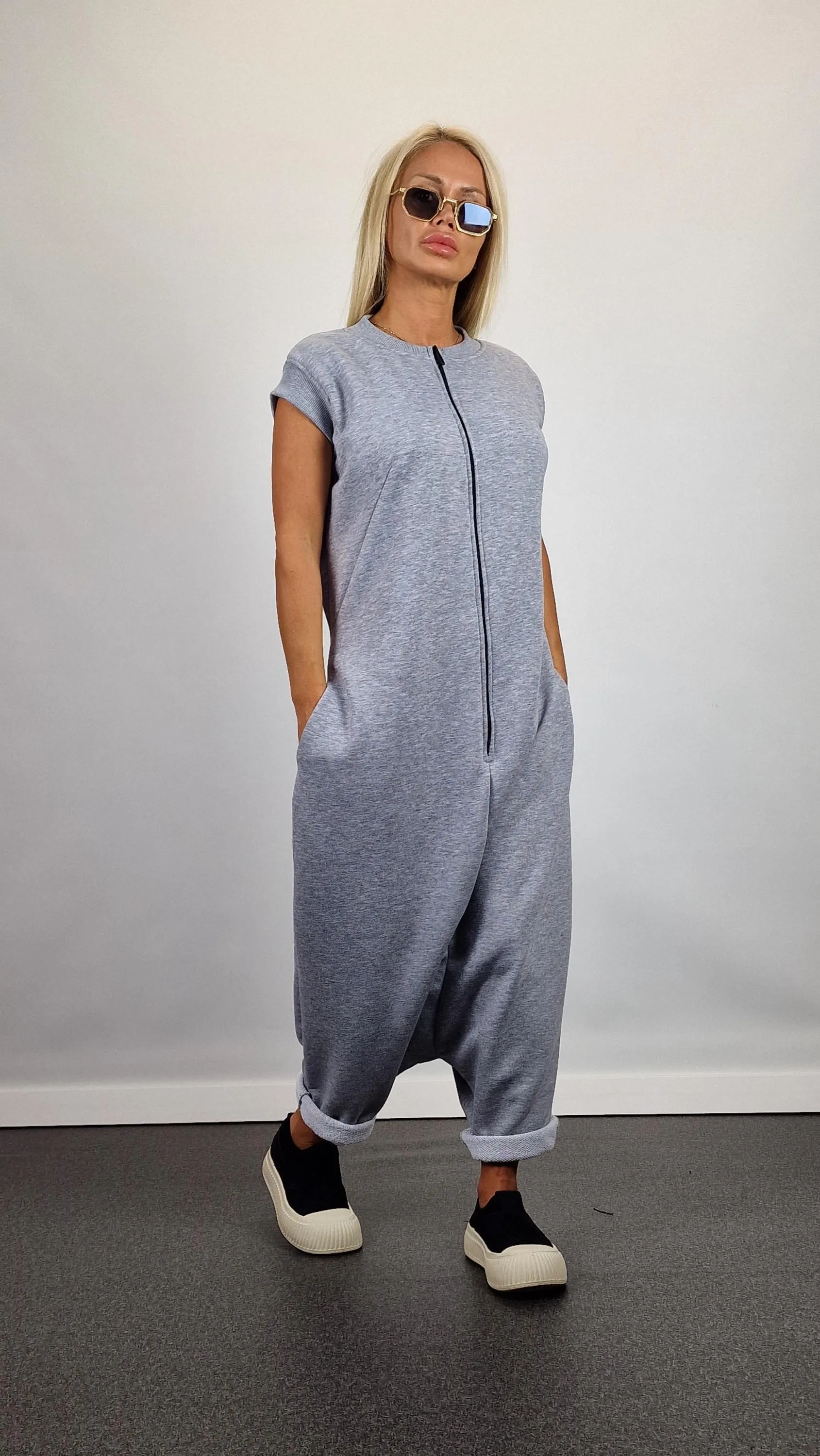 Lady casual jumpsuit/ Cotton Jumpsuit /Loose harem trousers jumpsuit/ Extravagant jumpsuit/Gothic jumpsuit
