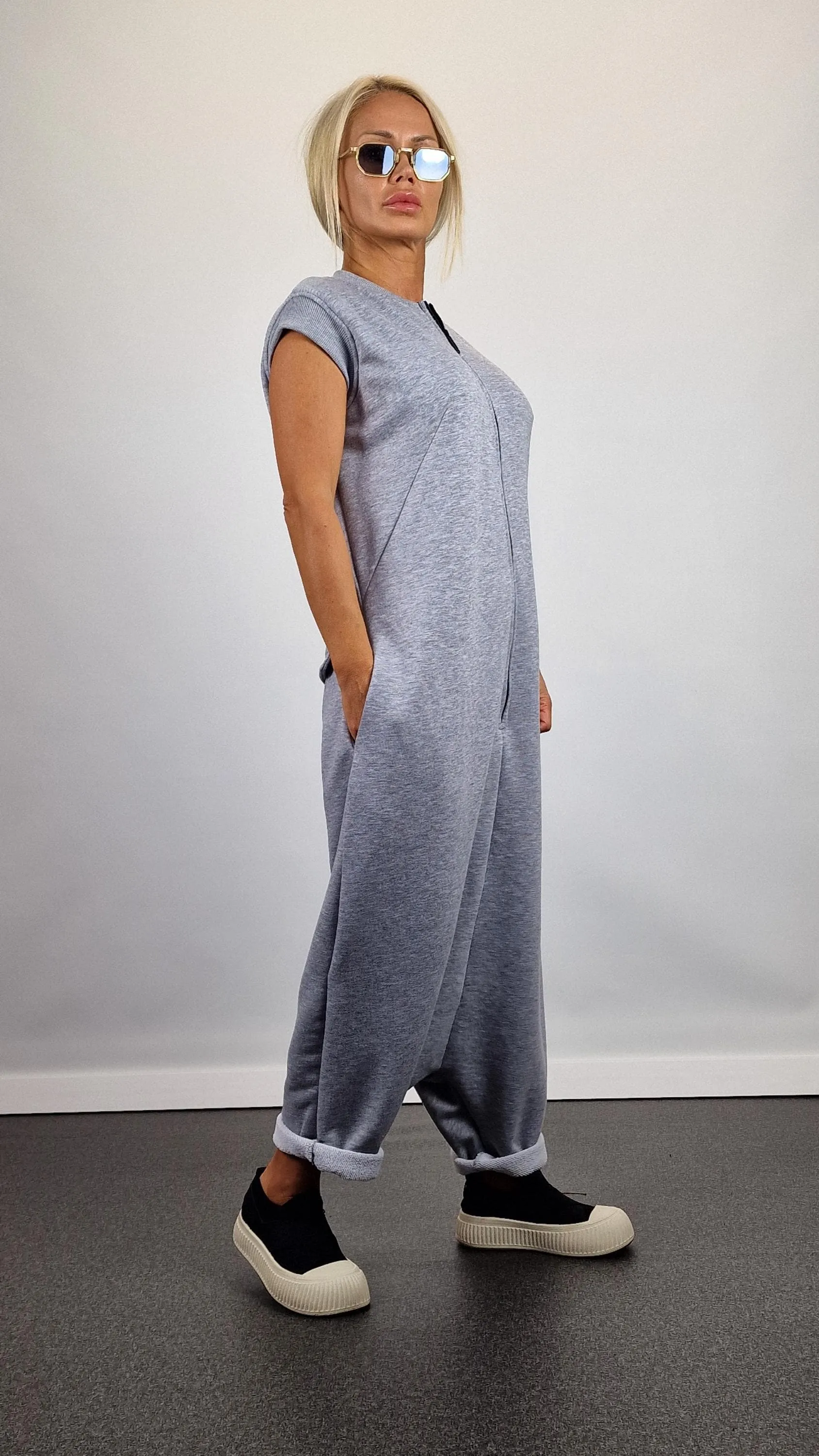 Lady casual jumpsuit/ Cotton Jumpsuit /Loose harem trousers jumpsuit/ Extravagant jumpsuit/Gothic jumpsuit