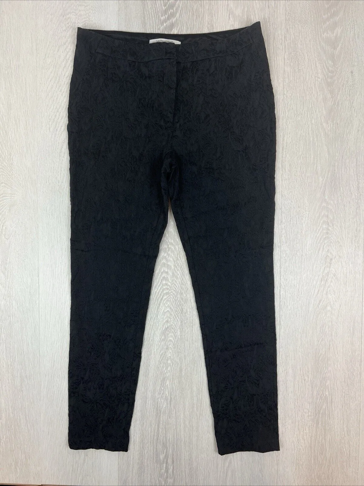 Laura Ashley Womens Black Slim Texture Pattern Pants Size 14