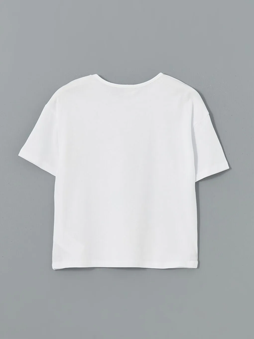 LCW Kids Ecru Crew Neck Sequined Girls T-Shirt