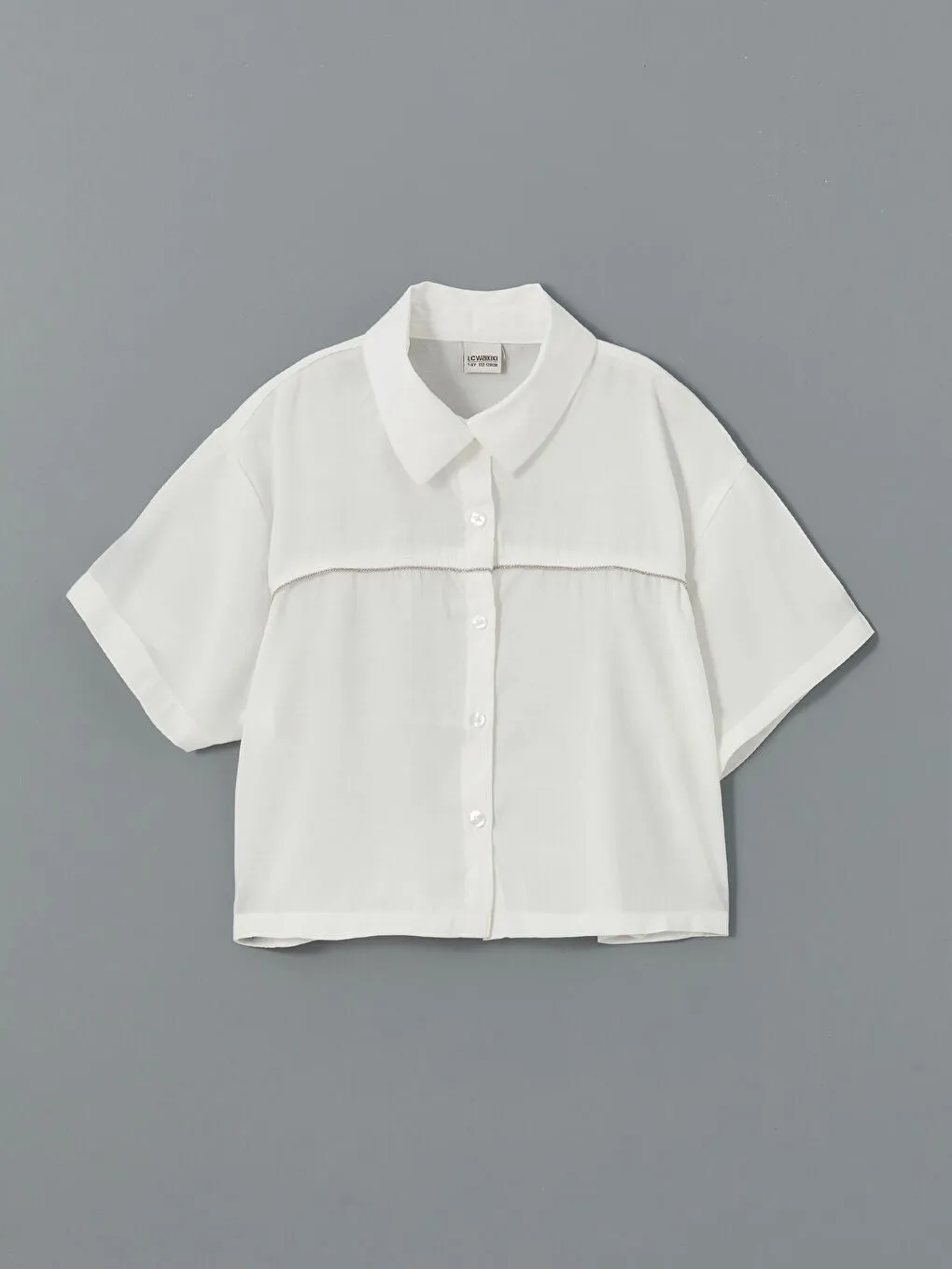LCW Kids Ecru Short Sleeve Girls Crop Shirt