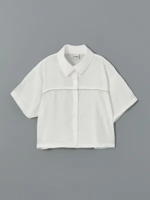 LCW Kids Ecru Short Sleeve Girls Crop Shirt