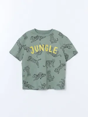 LCW Kids Khaki Crew Neck Printed Boys T-Shirt