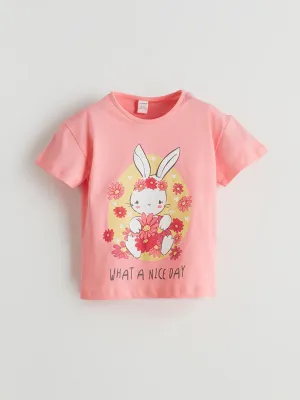 LCW Kids Pink Crew Neck Printed Girls T-Shirt