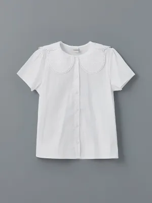 LCW Kids White Baby Collar Floral Girl Shirt