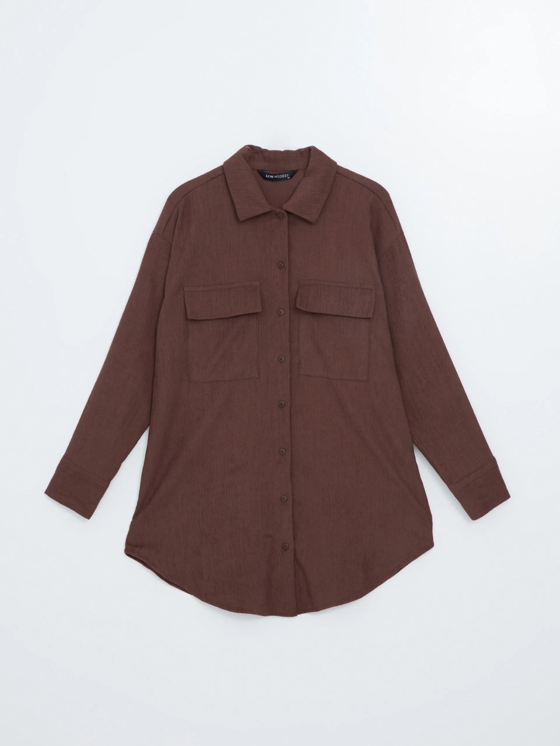 Lcw Modest Brown Oversize Velvet Women'S Shirt Tunic