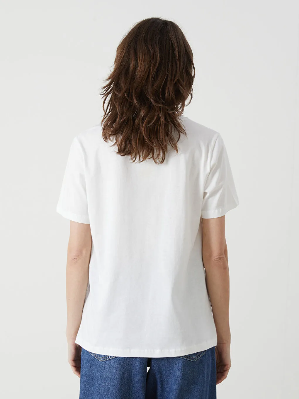 LCWAIKIKI Classic Ecru Crew Neck Embroidered Women T-Shirt