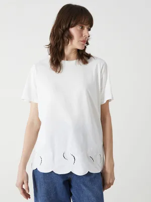 LCWAIKIKI Classic Ecru Crew Neck Embroidered Women T-Shirt