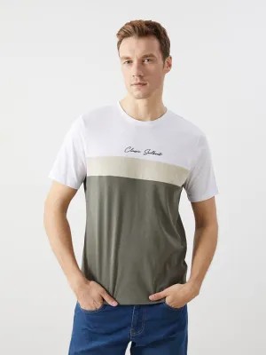 LCWAIKIKI Classic White Crew Neck Short Sleeve Color Block Men T-Shirt