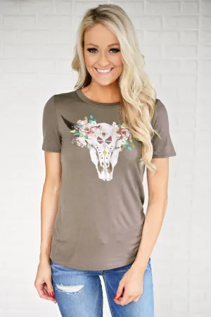 Light Brown Floral Skull Top