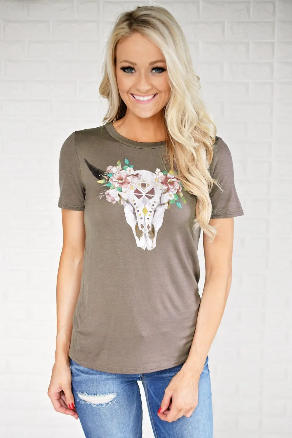Light Brown Floral Skull Top