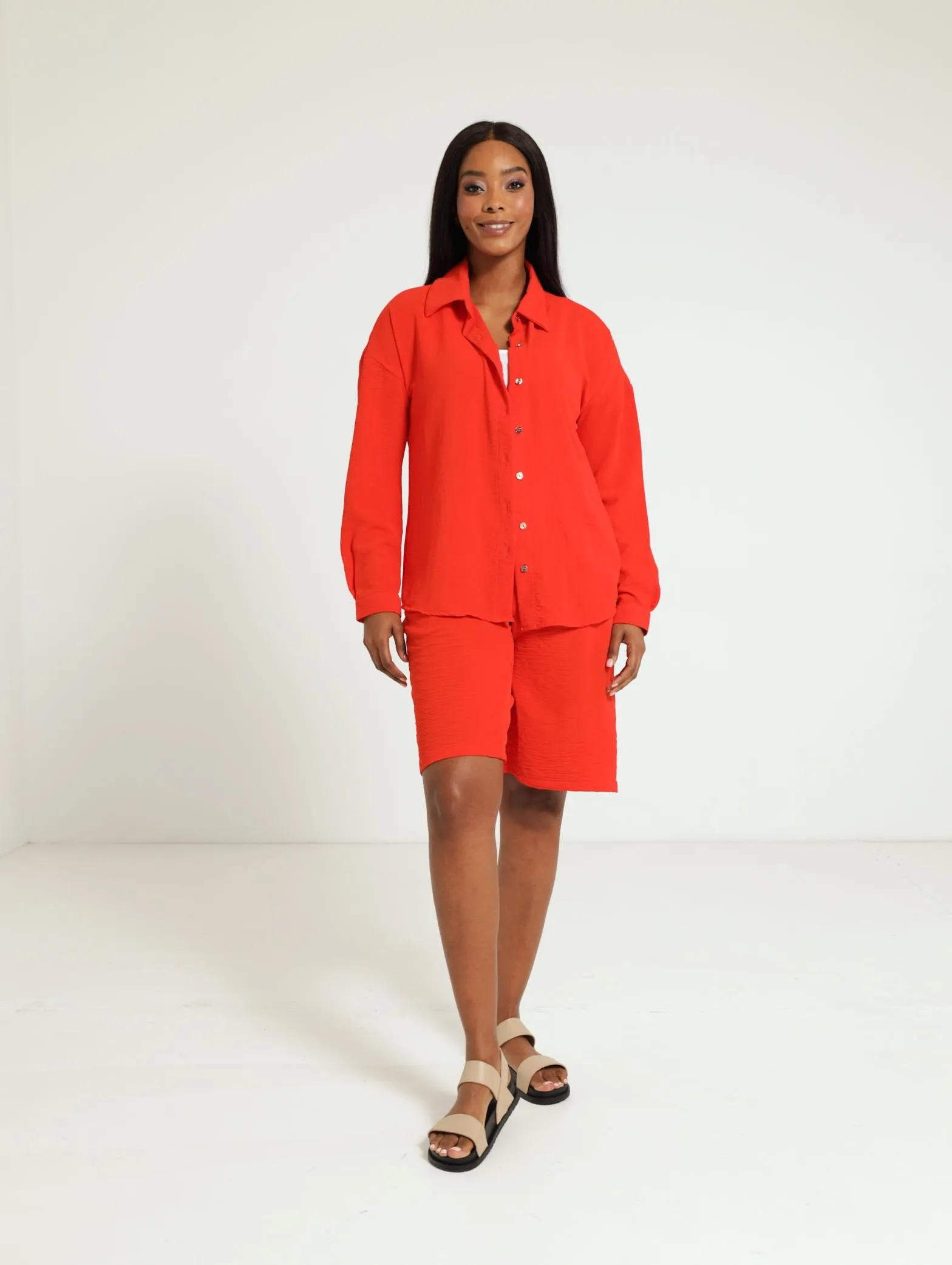 Long Sleeve Oversized Shirt - Bright Orange