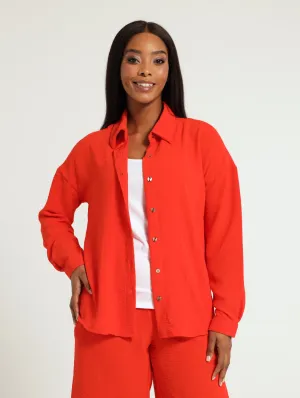 Long Sleeve Oversized Shirt - Bright Orange