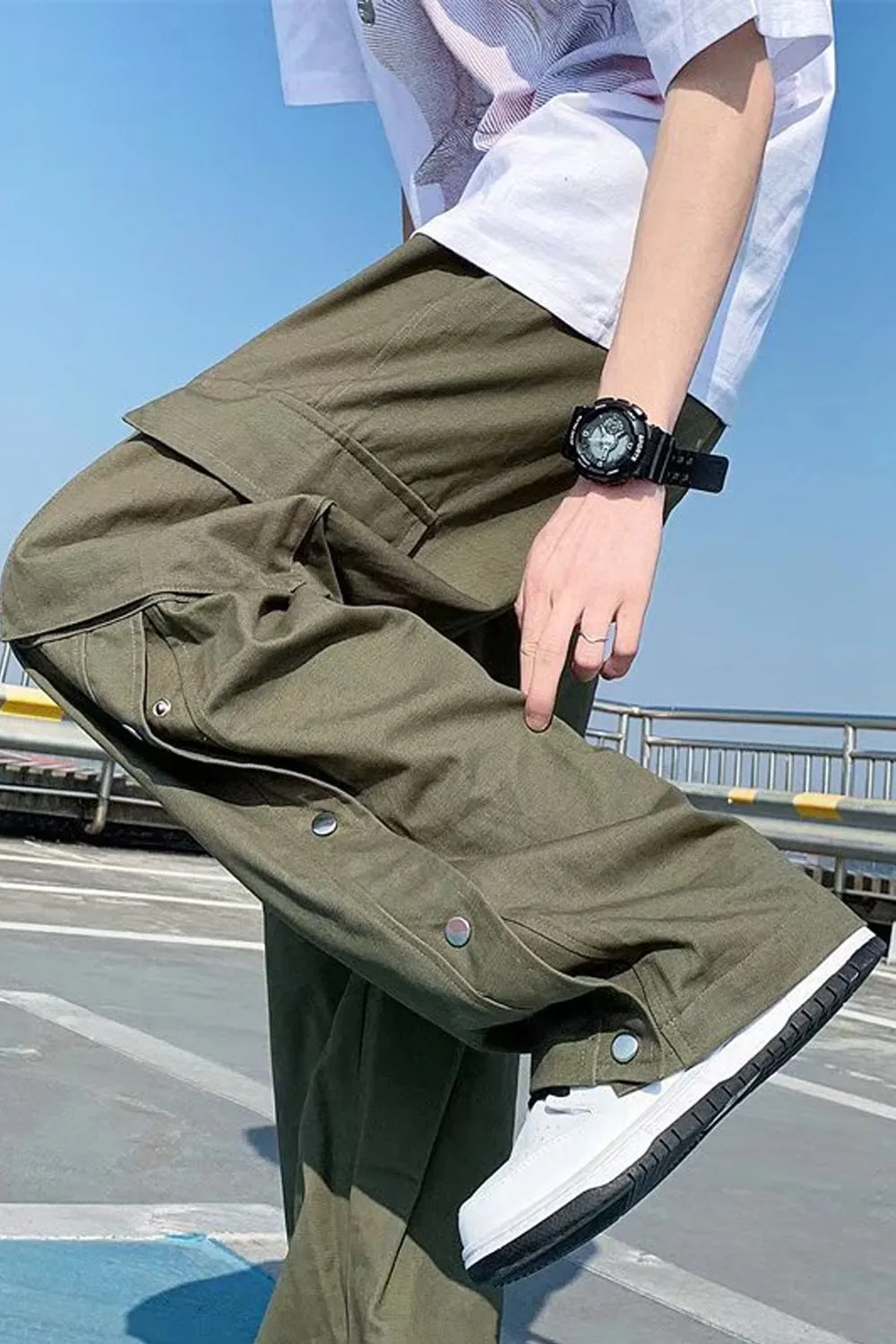 Loose Cargo Pockets Straight Casual Men Pants