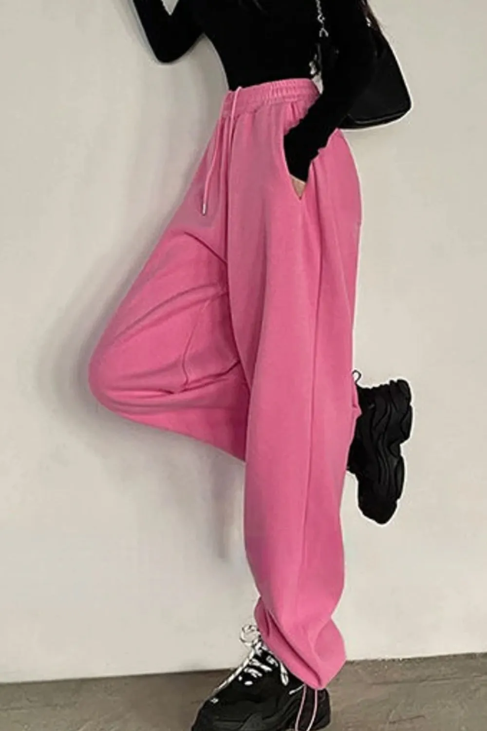 Loose Drawstring Pink Casual Jogger Sweatpants