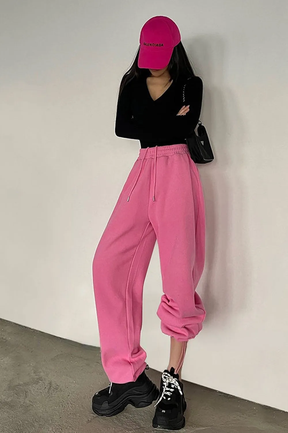 Loose Drawstring Pink Casual Jogger Sweatpants