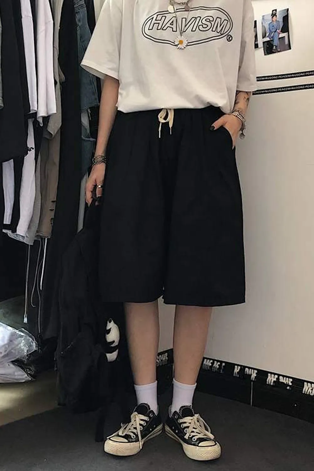 Loose Knee Length Drawstring Shorts Pants