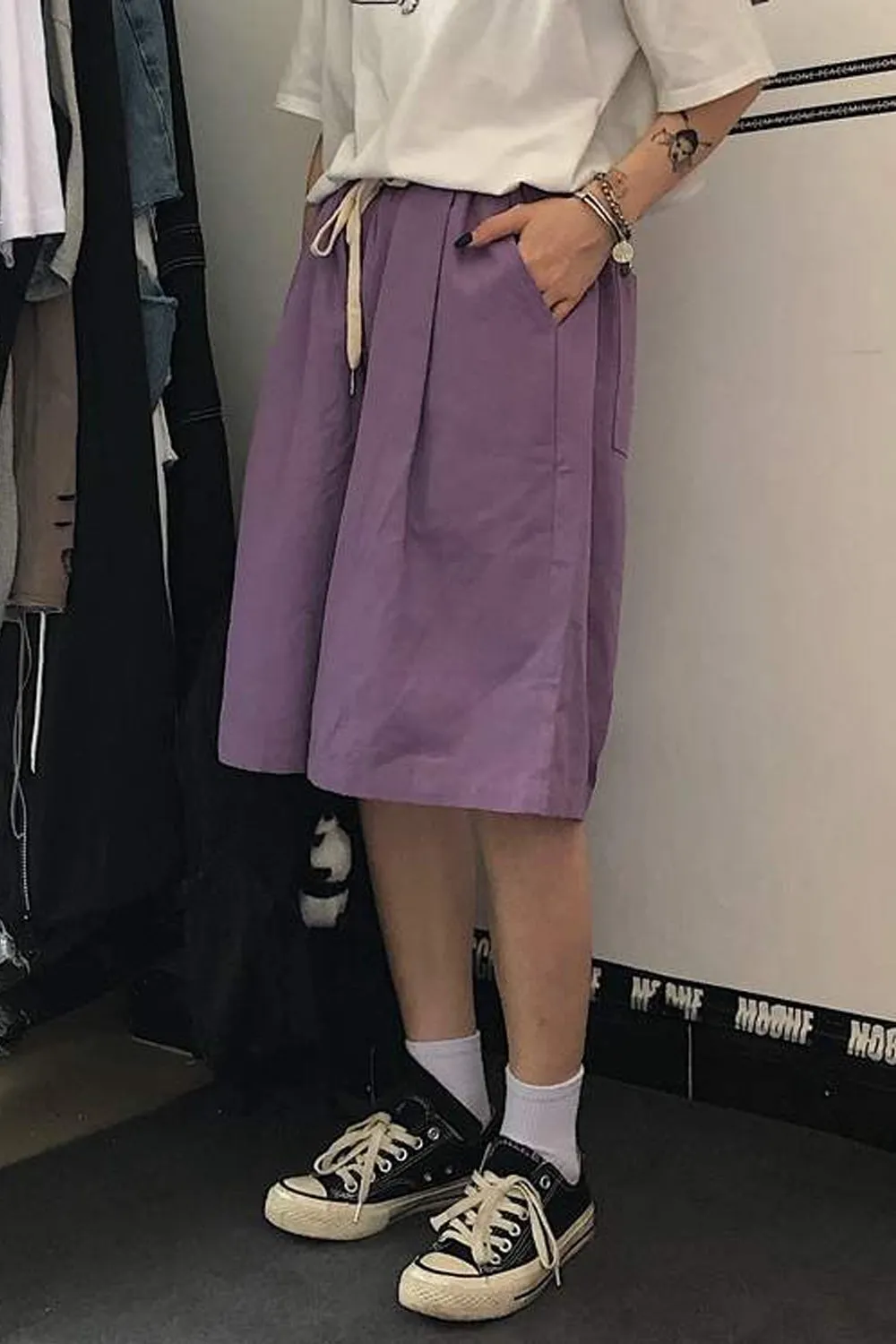 Loose Knee Length Drawstring Shorts Pants