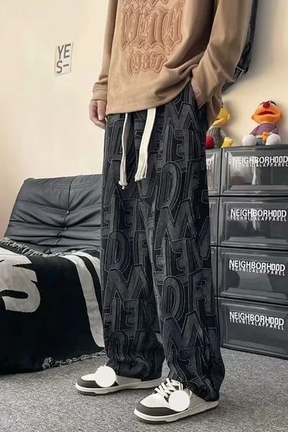 Loose Letter Pattern Corduroy Long Pants