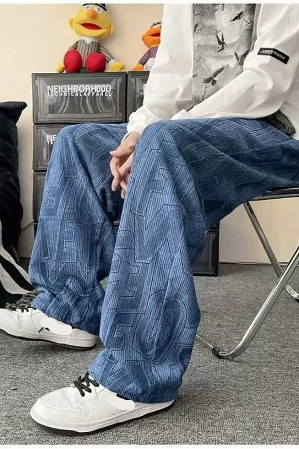 Loose Letter Pattern Corduroy Long Pants