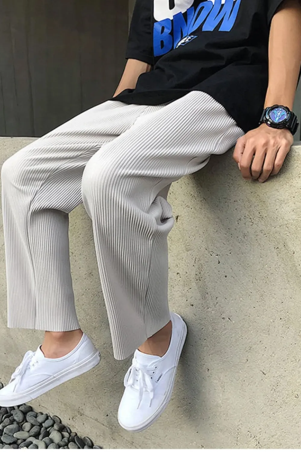Loose Pleated Style Long Men Pants