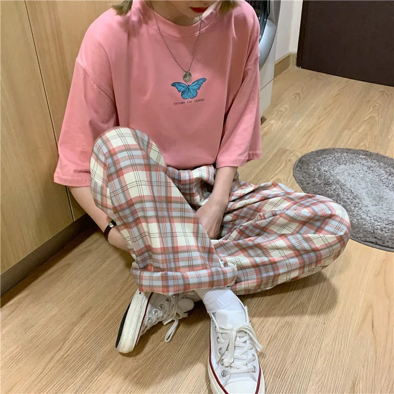 Loose Retro Hip Hop Plaid Pants