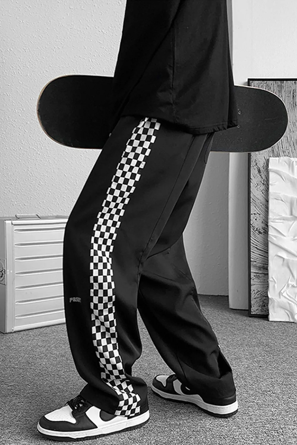 Loose Side Checkered Long Men Pants