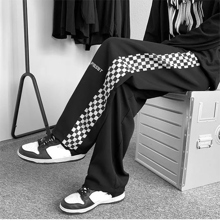 Loose Side Checkered Long Men Pants