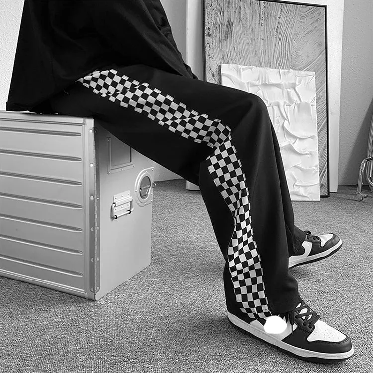 Loose Side Checkered Long Men Pants