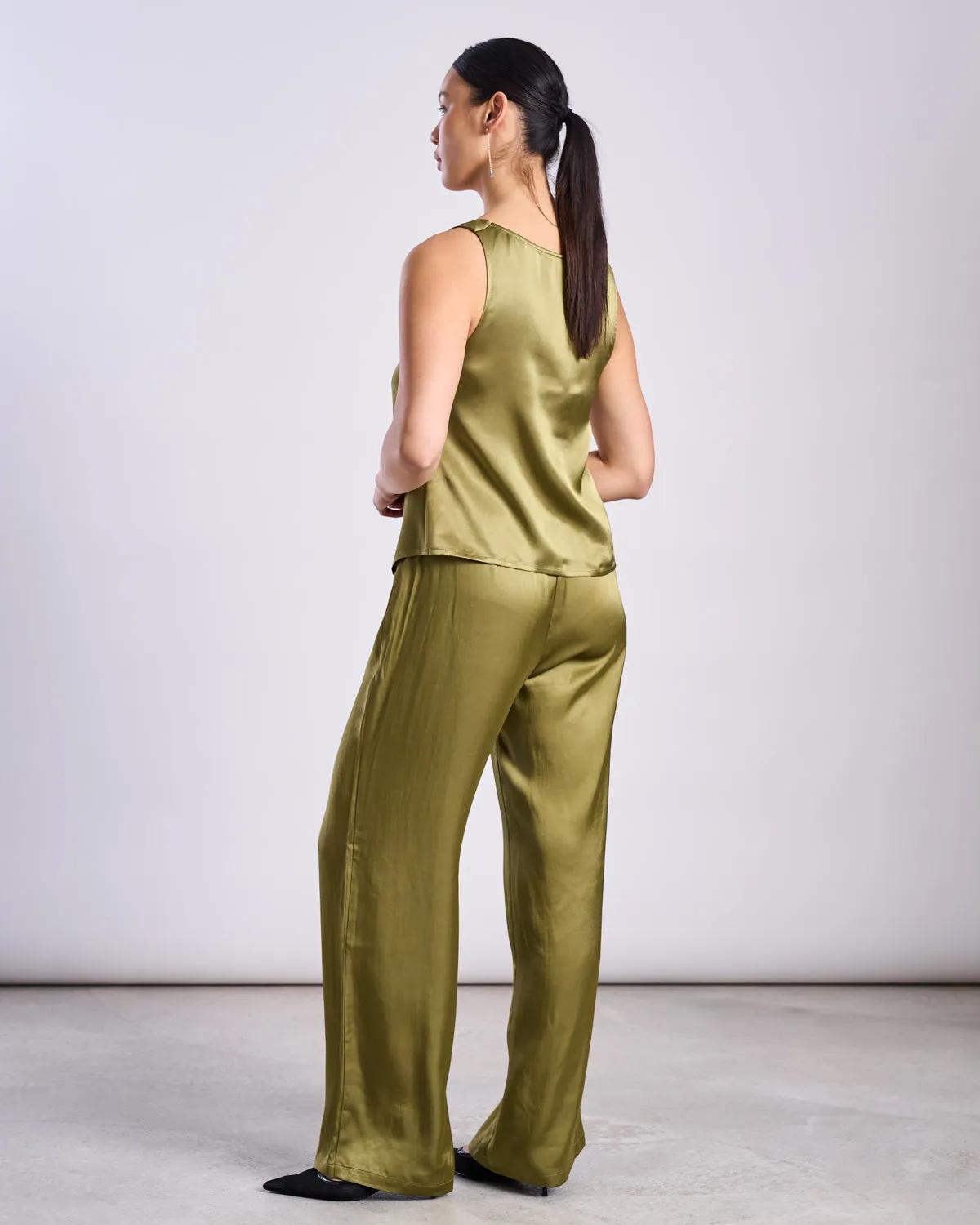 LOOSE SILKY PANTS FRIS WOODY OLIVE