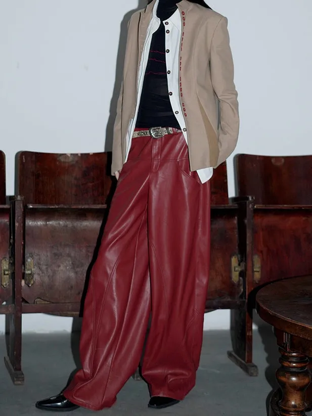 Loose Straight Leather Pants