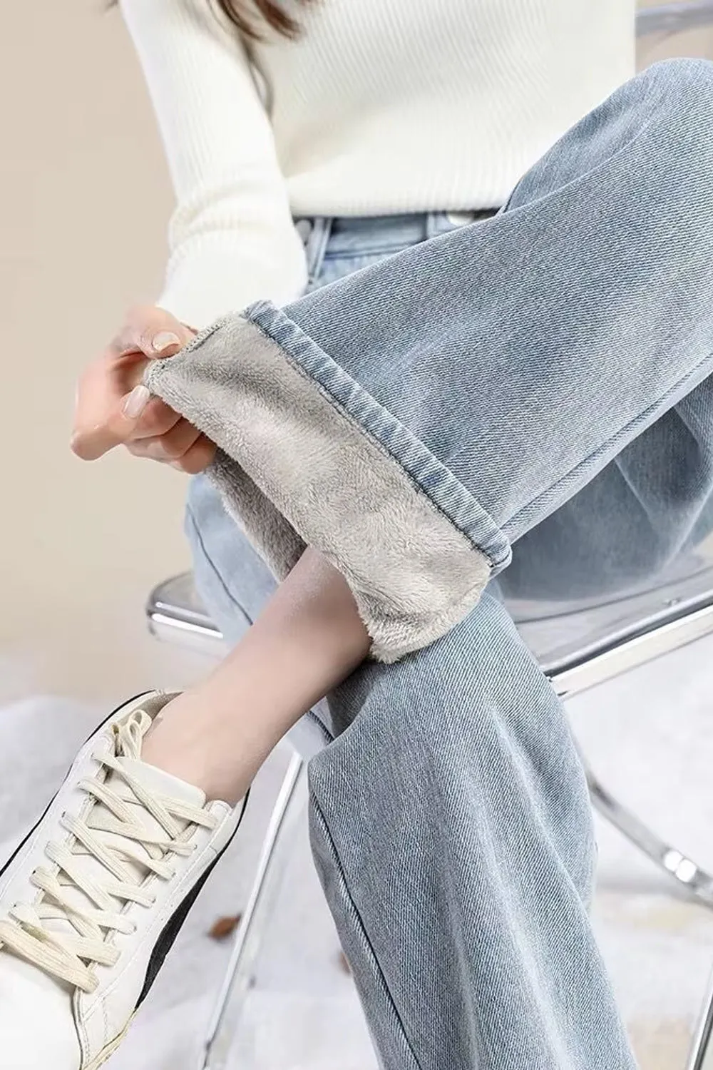 Loose Thick Velvet Fleece Jeans Pants
