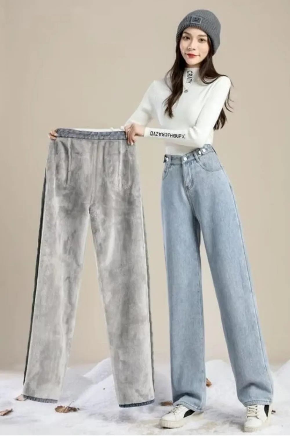 Loose Thick Velvet Fleece Jeans Pants