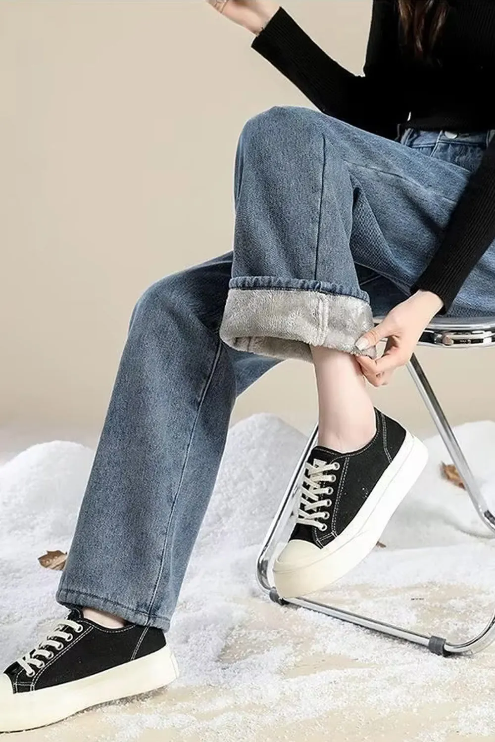Loose Thick Velvet Fleece Jeans Pants