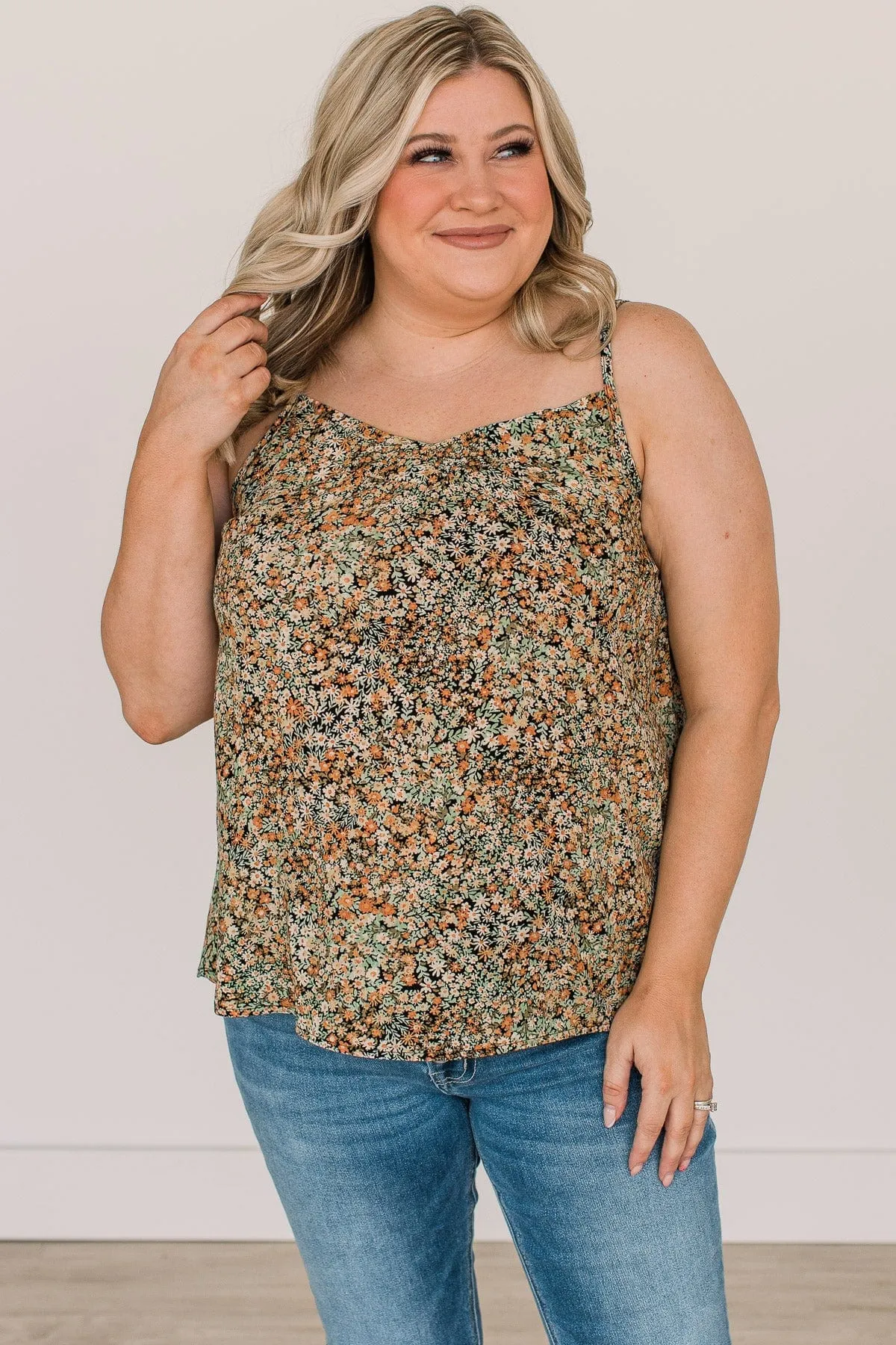 Lost In The Flowers Tank Top- Black & Sage