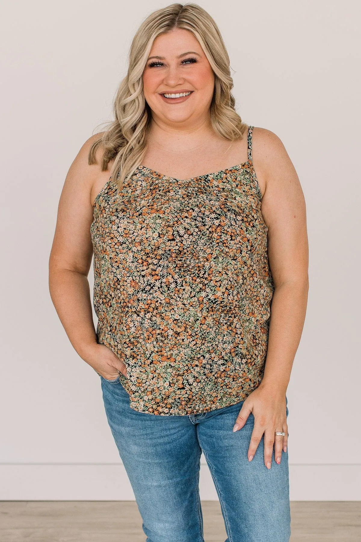Lost In The Flowers Tank Top- Black & Sage