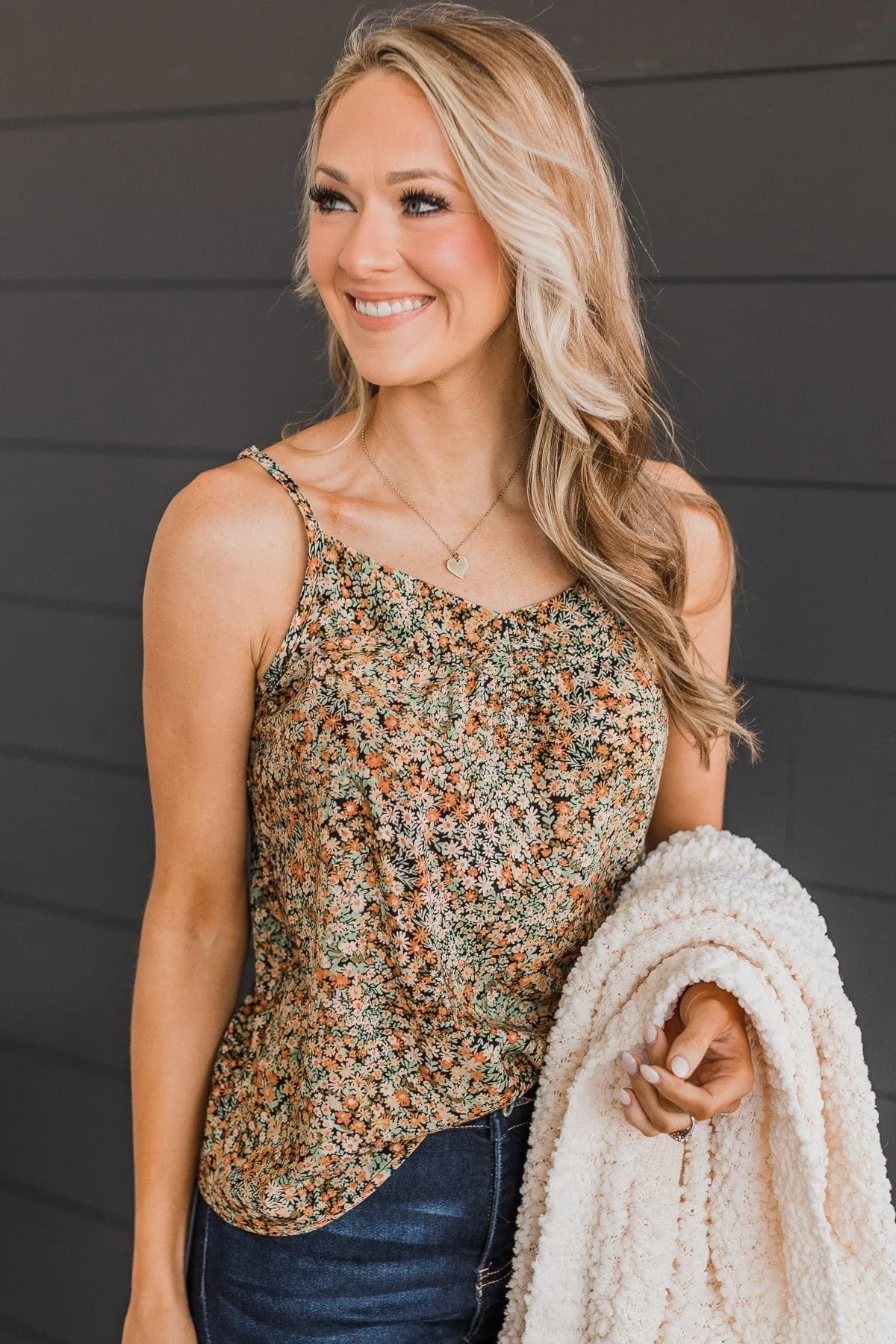 Lost In The Flowers Tank Top- Black & Sage