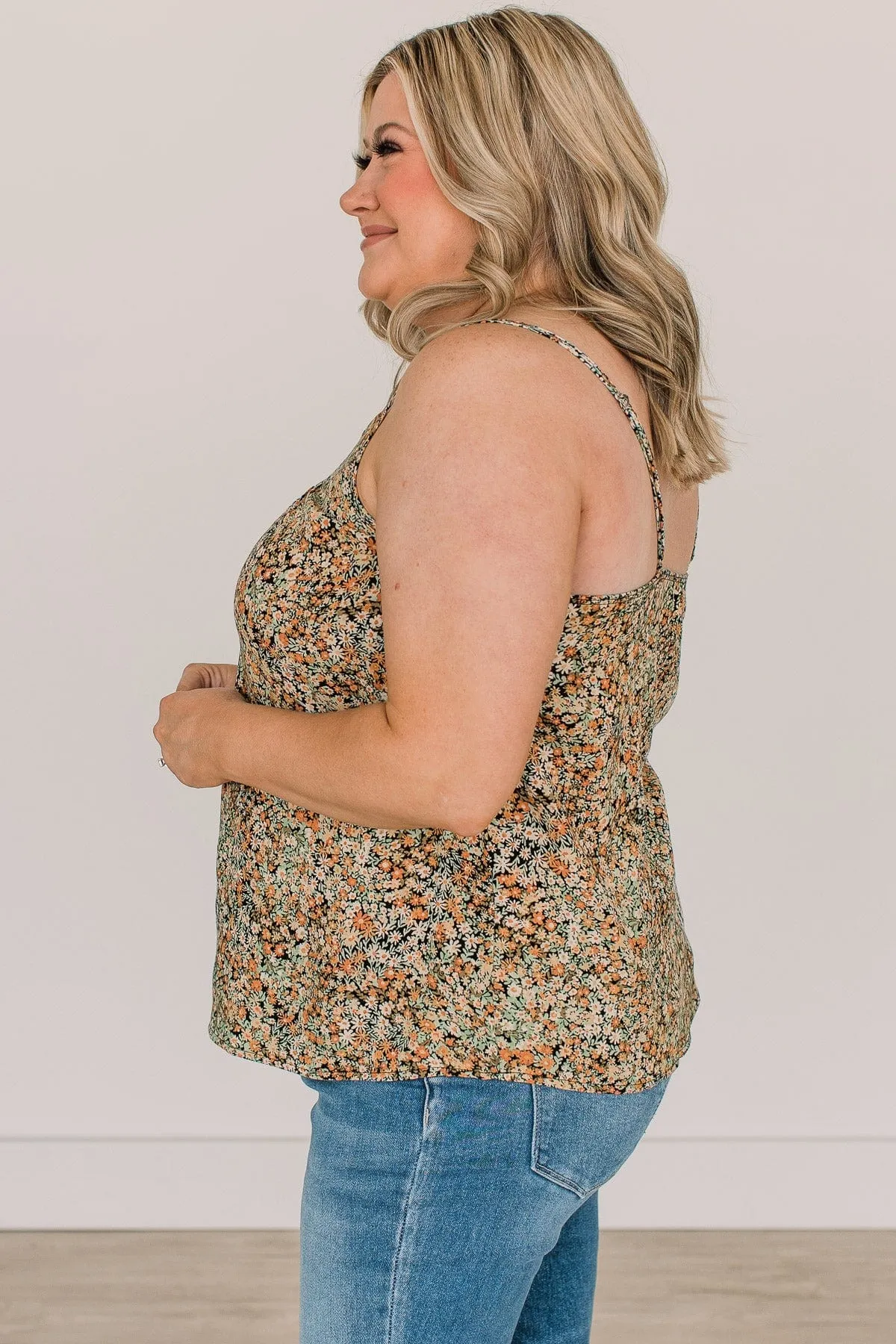 Lost In The Flowers Tank Top- Black & Sage