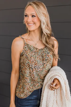 Lost In The Flowers Tank Top- Black & Sage