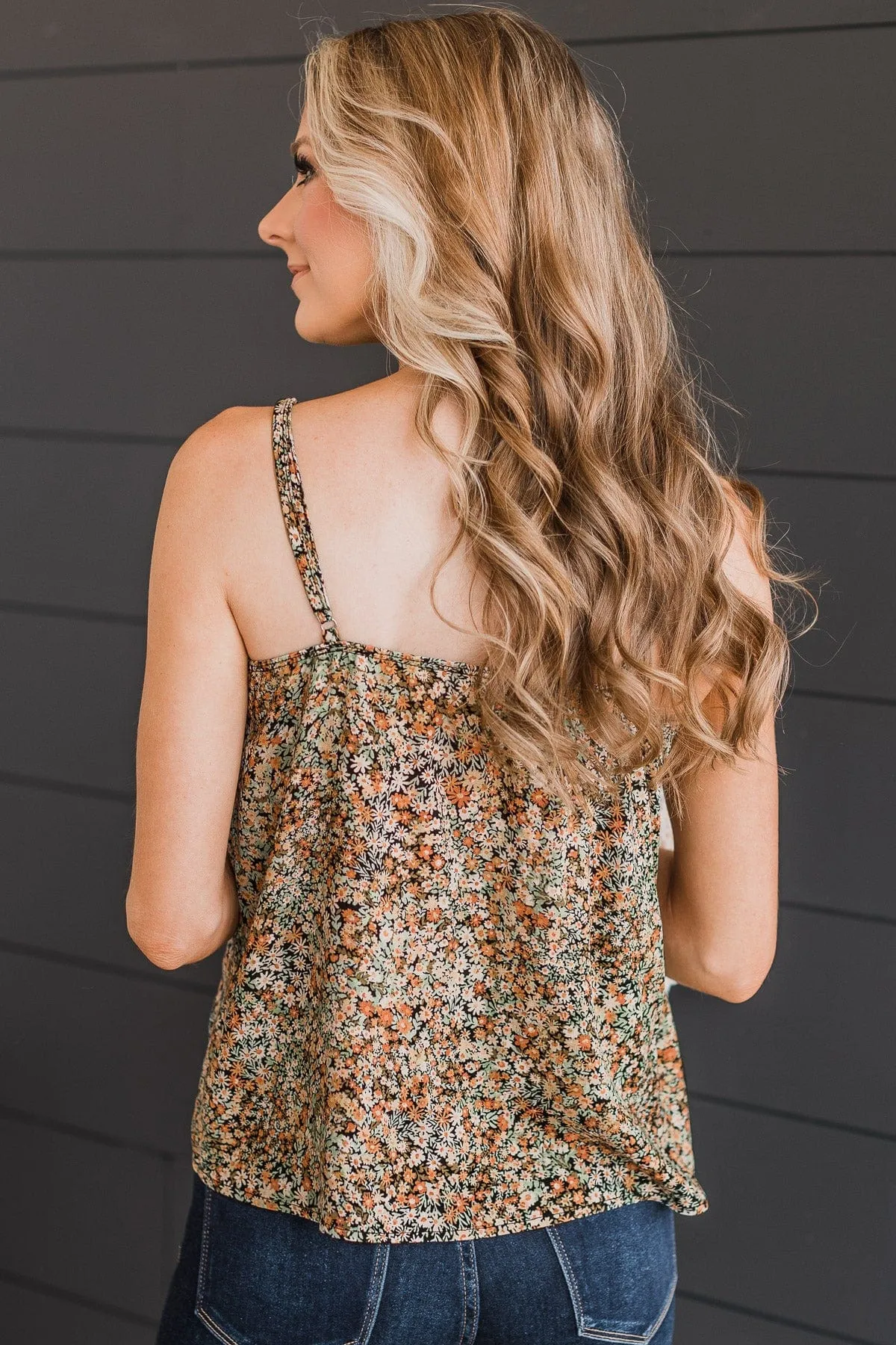 Lost In The Flowers Tank Top- Black & Sage